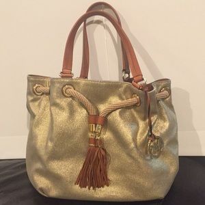 Michael Kors Brown Marina Metallic Drawstring tote